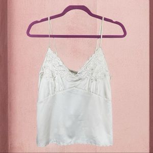 Zara Satin Cream Embroidered Tank Top